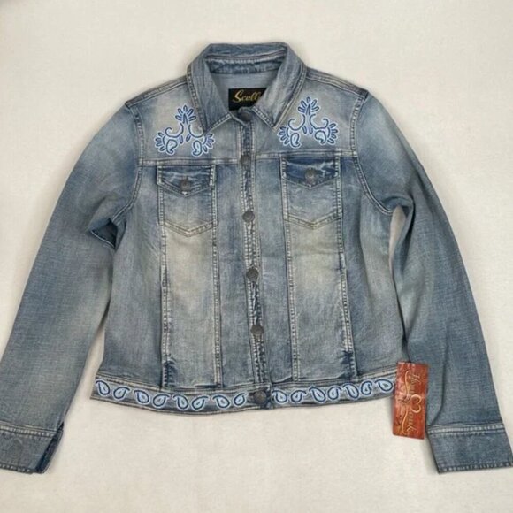 Scully Beaded Jean Jacket Medium Southwest Western - Picture 2 of 15
